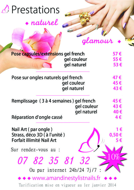 Planche de tarifs